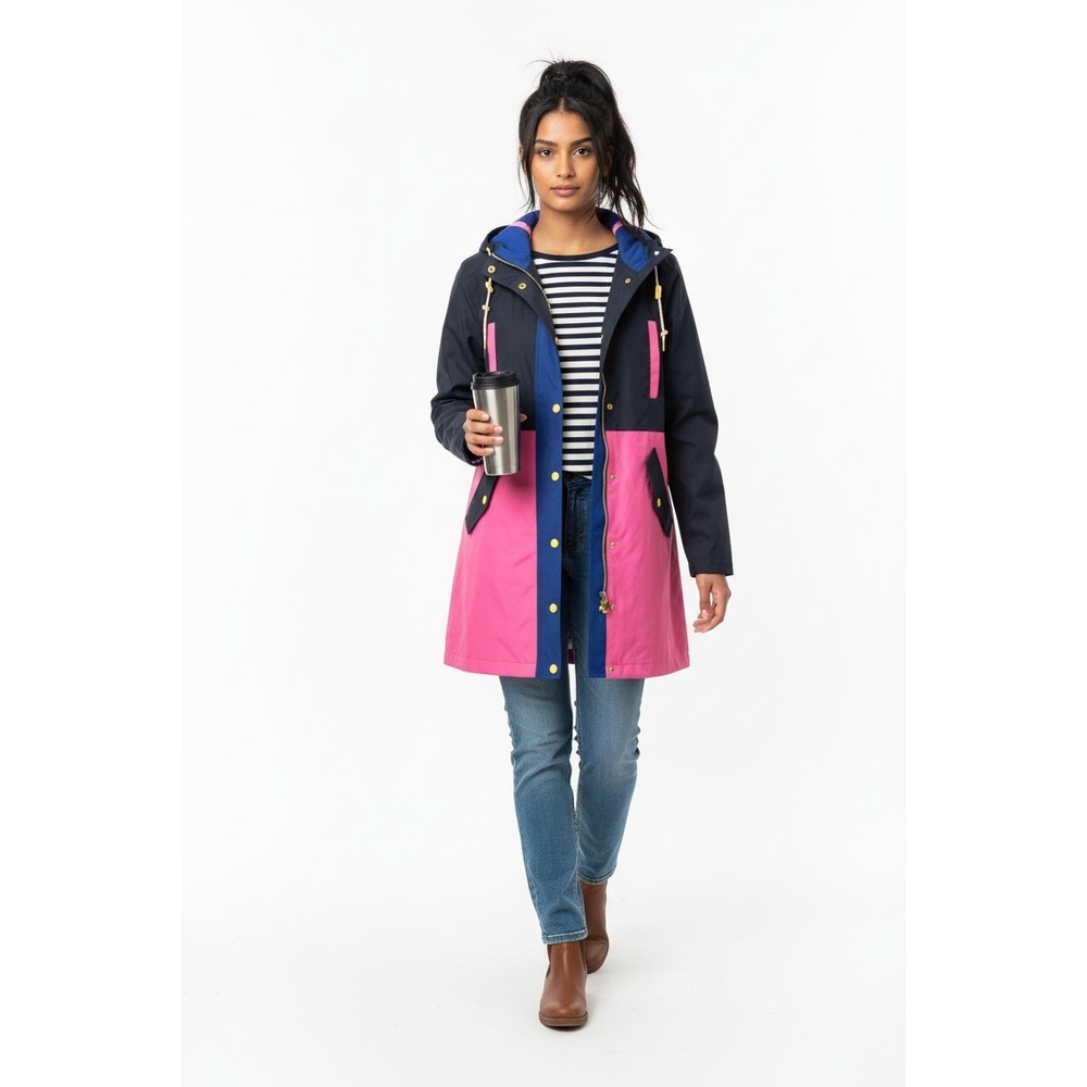 Boden Wells Waterproof Coat Size 8 NWT Colorblock Pink Navy Blue Hooded Jacket